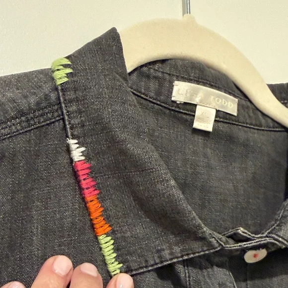 Lisa Todd Charcoal Button Down Shirt with Colorful Trim - Picture 4 of 6